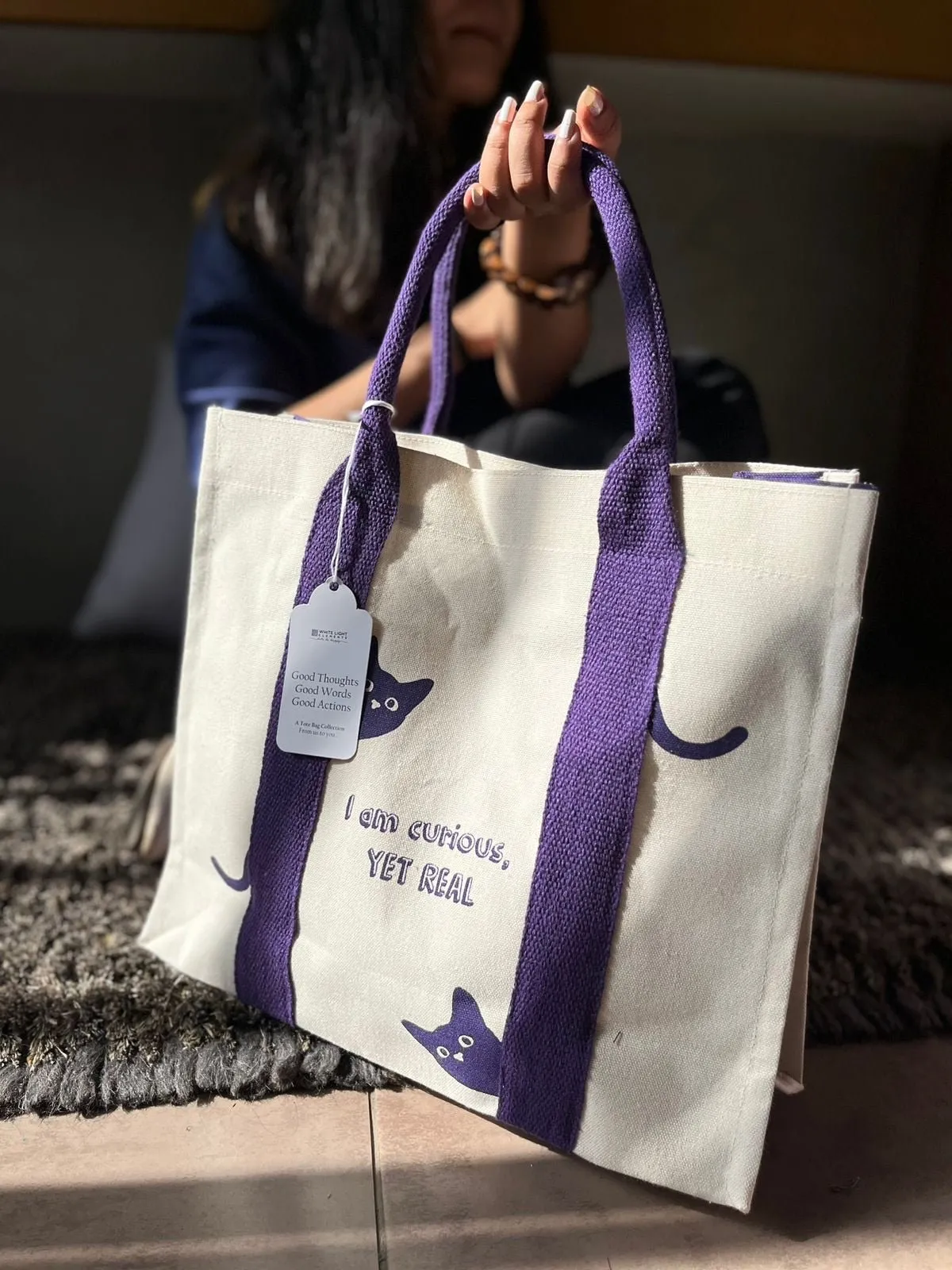 Mindful Canvas Tote Bag-Cat Print
