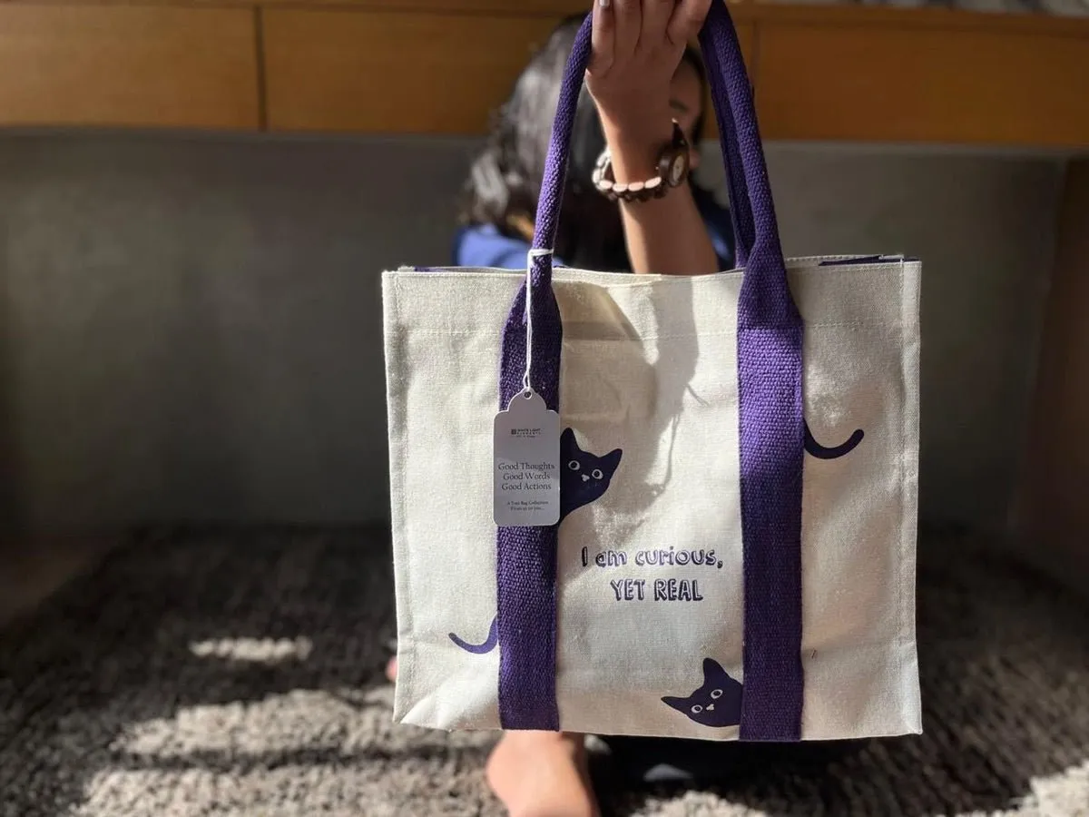 Mindful Canvas Tote Bag-Cat Print