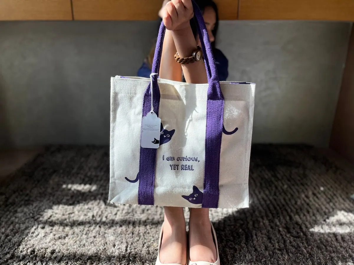 Mindful Canvas Tote Bag-Cat Print