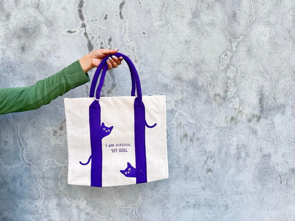 Mindful Canvas Tote Bag-Cat Print
