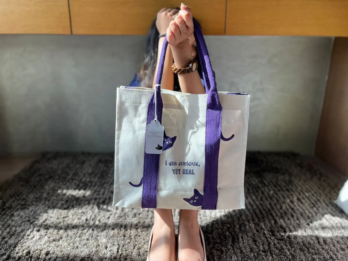 Mindful Canvas Tote Bag-Cat Print