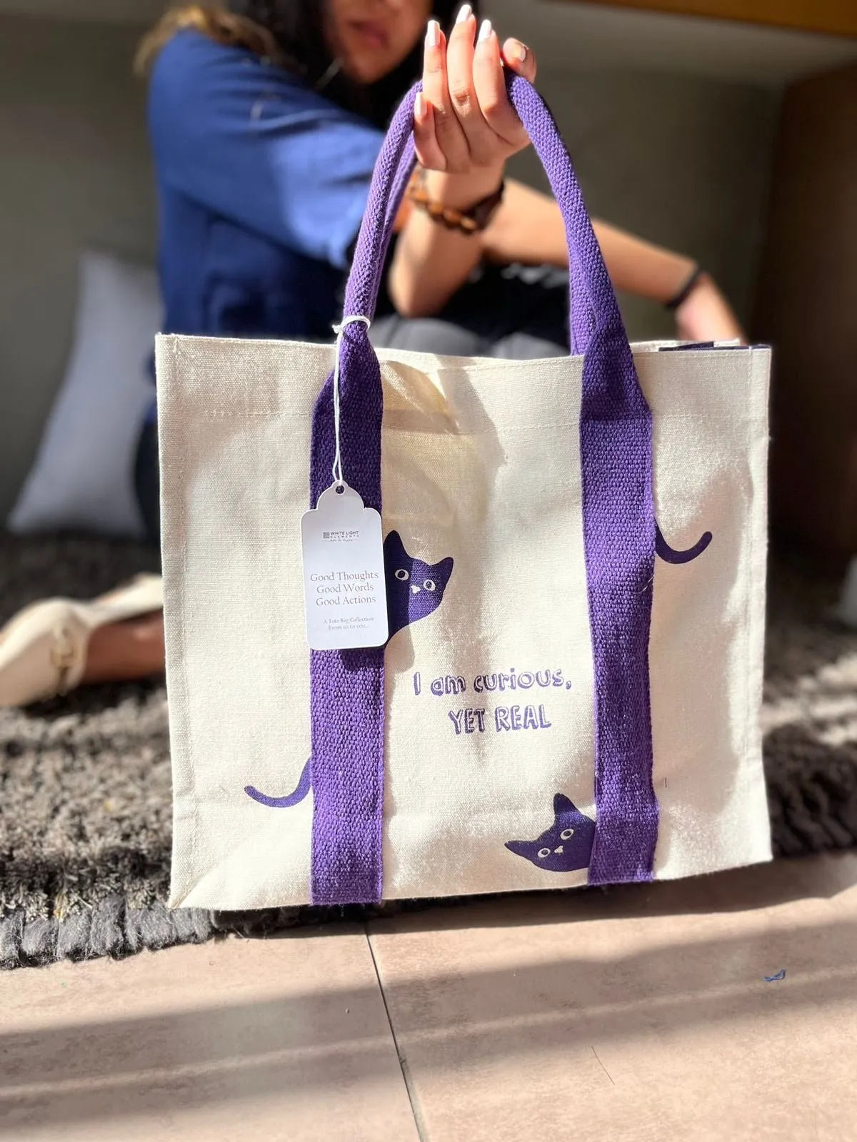 Mindful Canvas Tote Bag-Cat Print
