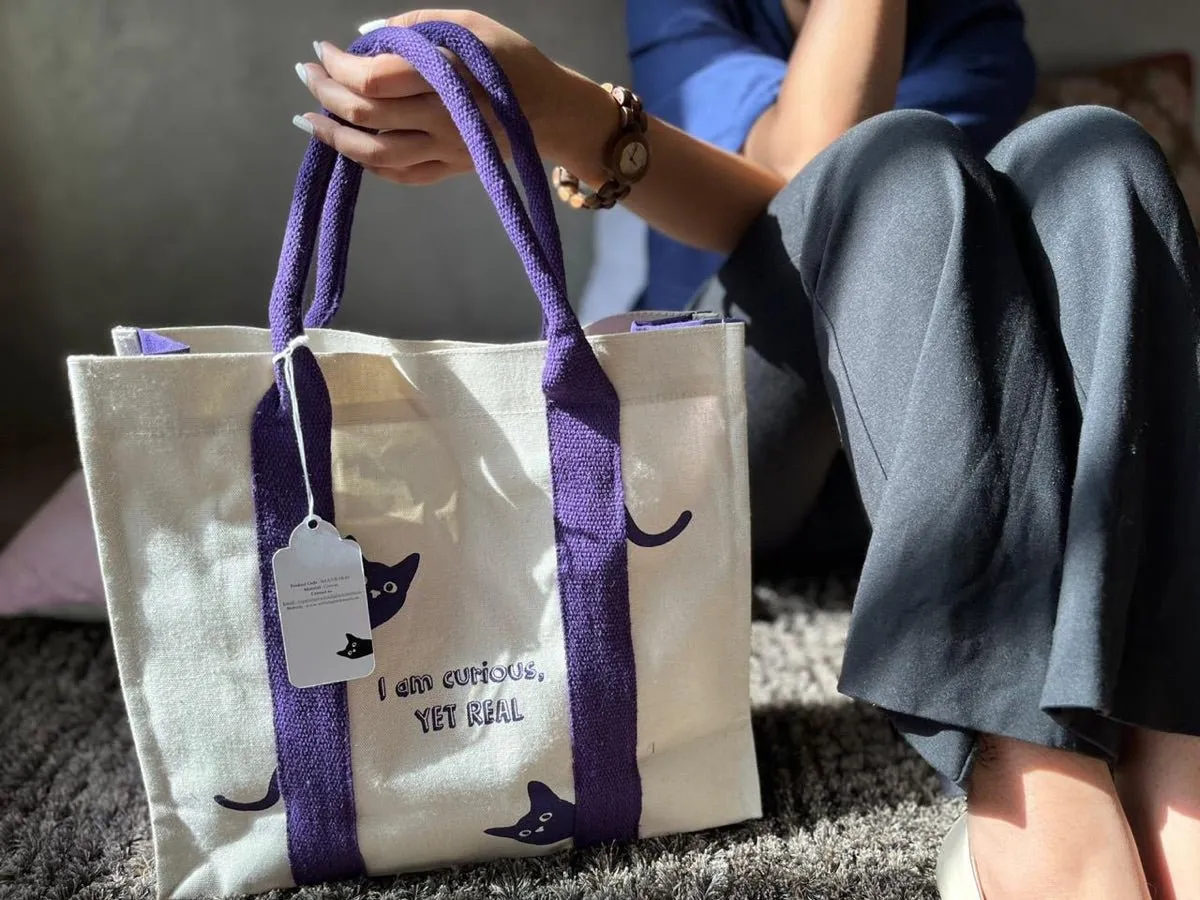 Mindful Canvas Tote Bag-Cat Print