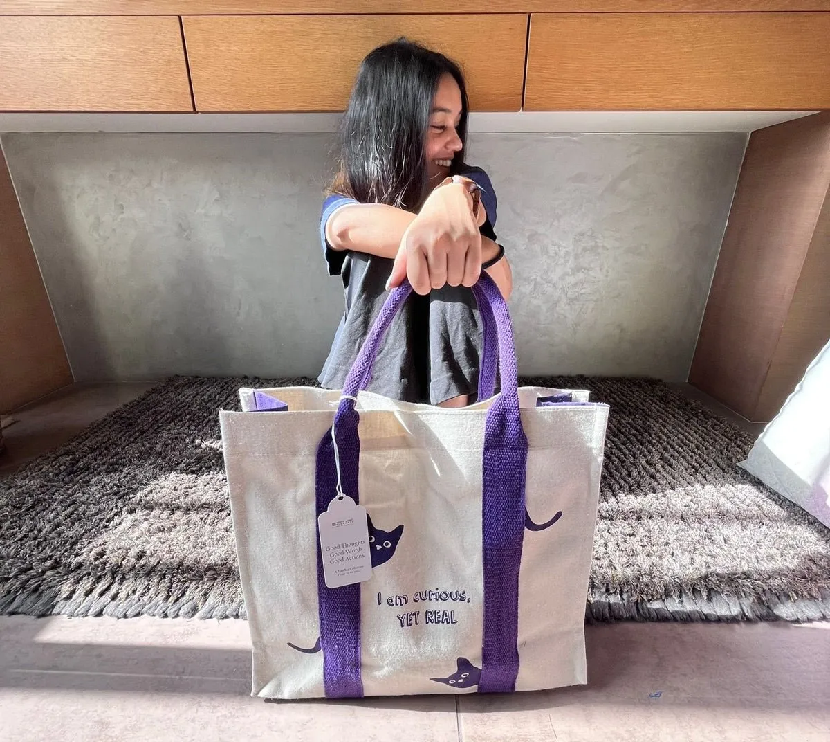Mindful Canvas Tote Bag-Cat Print