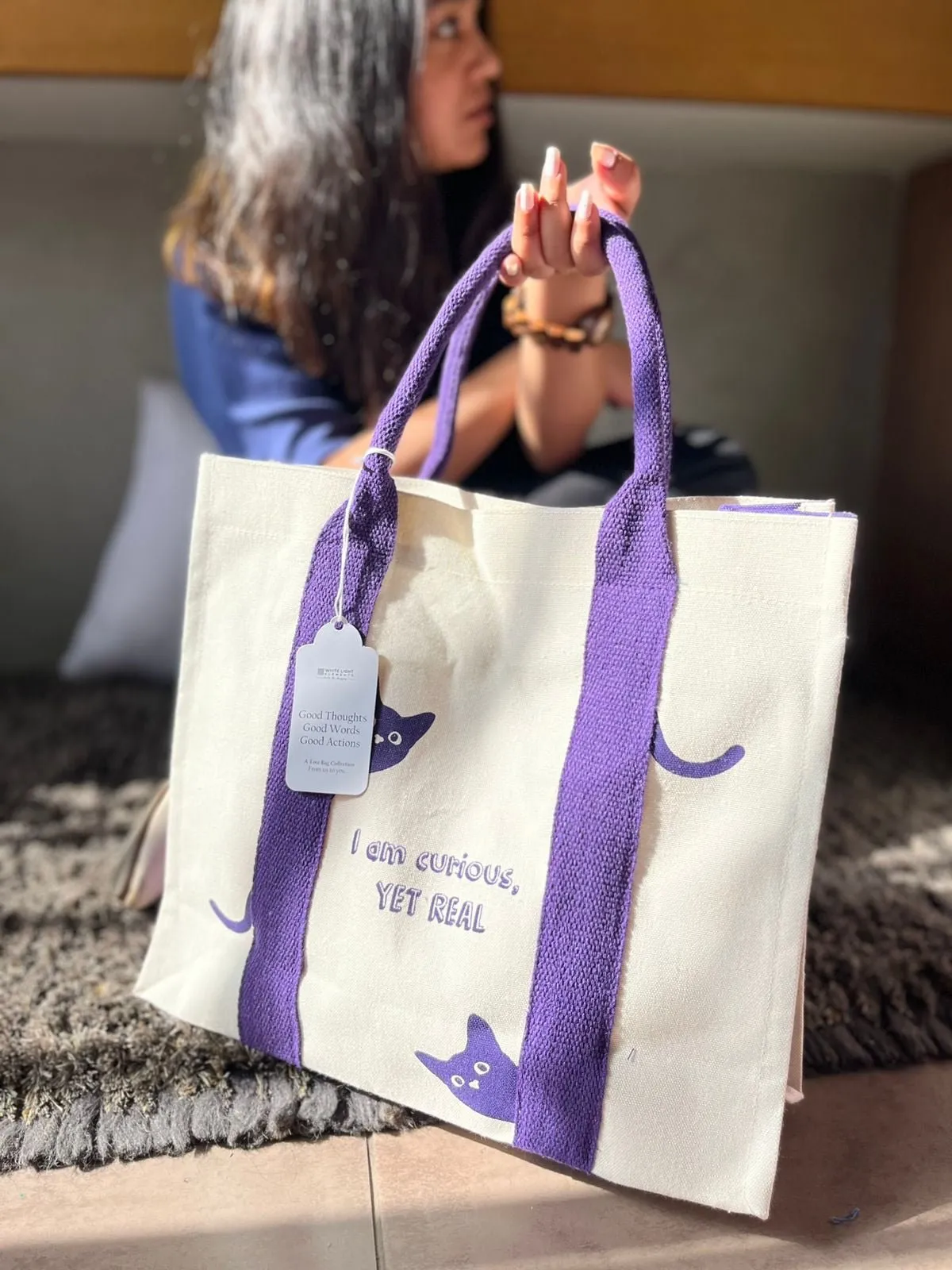 Mindful Canvas Tote Bag-Cat Print