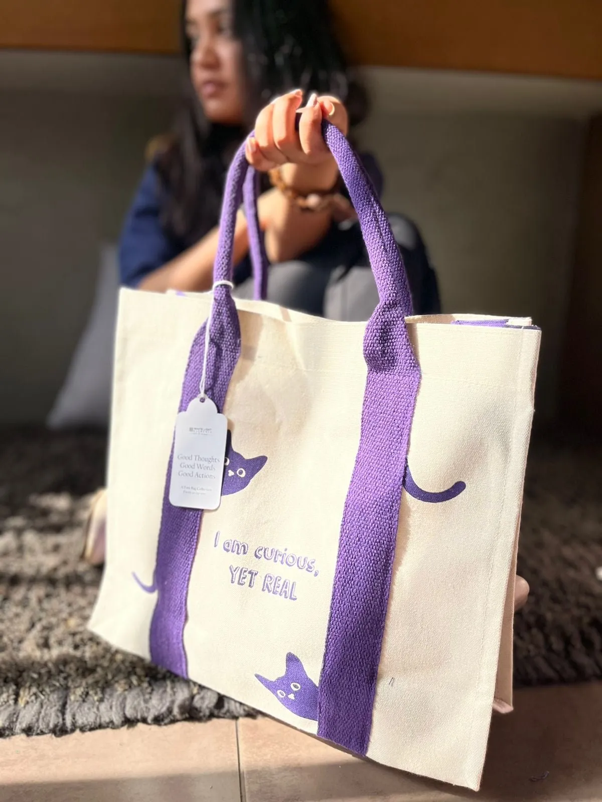 Mindful Canvas Tote Bag-Cat Print