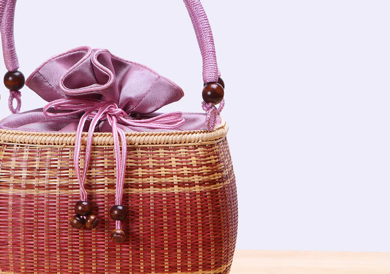 Mini Bamboo Wicker Square Handbag (Pink)