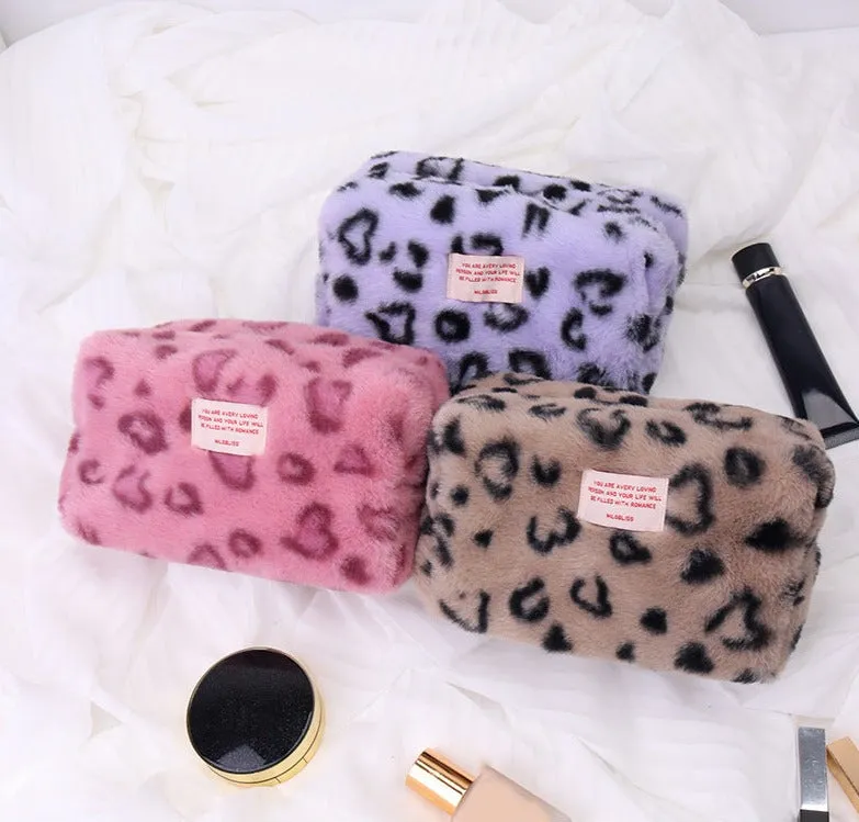 New Plush European and American Style Autumn and Winter Fashion Leopard Print Versatile Zipper Small Square Bag