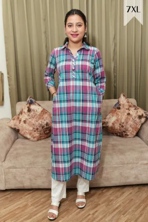 Ocean Orchid Checked A-Line Kurta