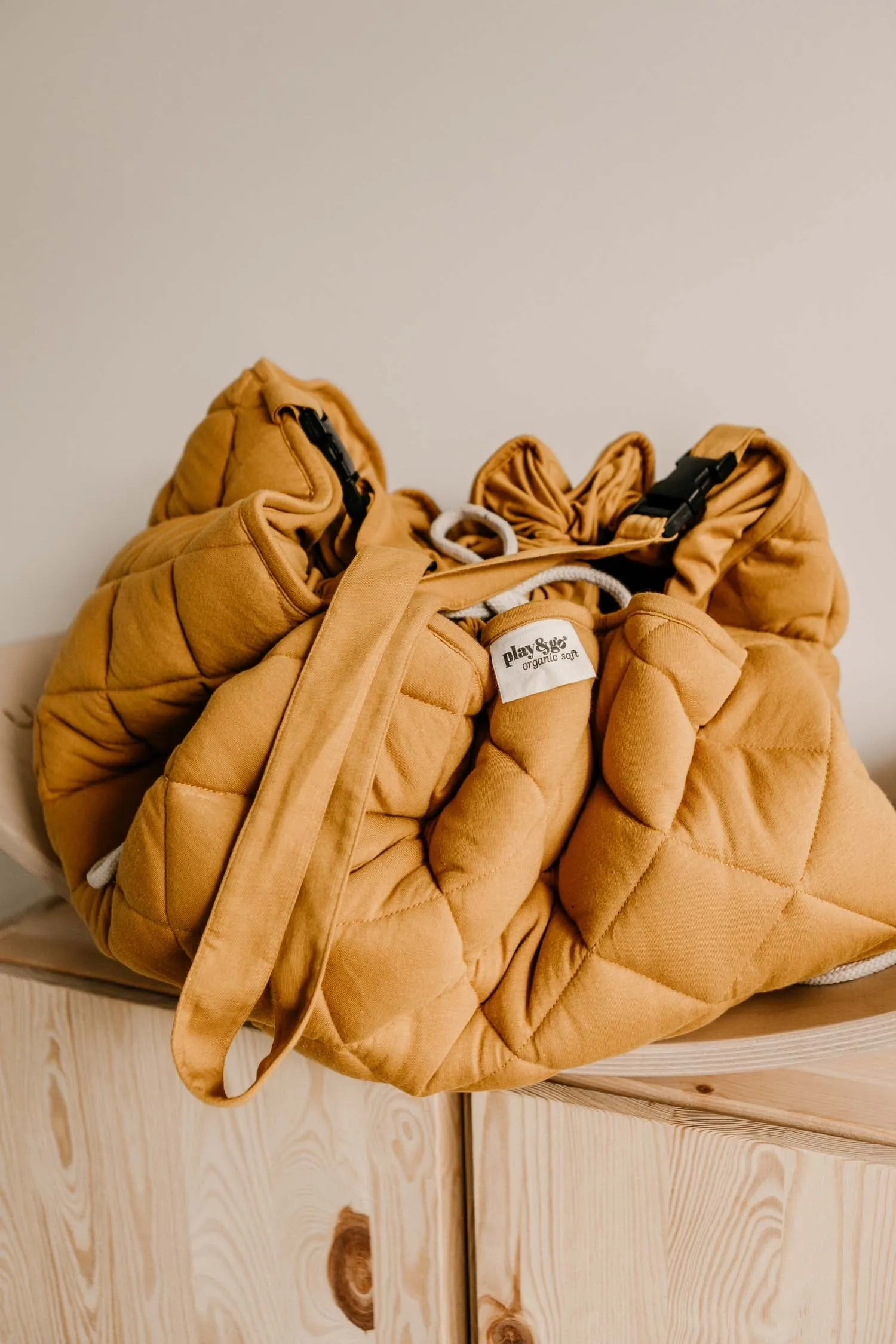 Organic Soft Baby Play Mat and Storage Bag  – Mustard Chai Tea