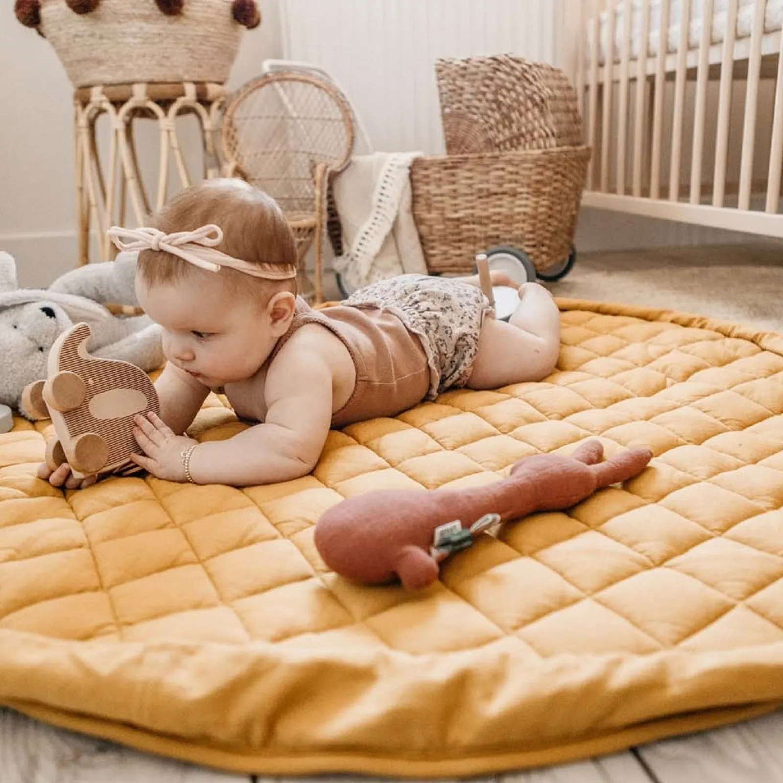 Organic Soft Baby Play Mat and Storage Bag  – Mustard Chai Tea
