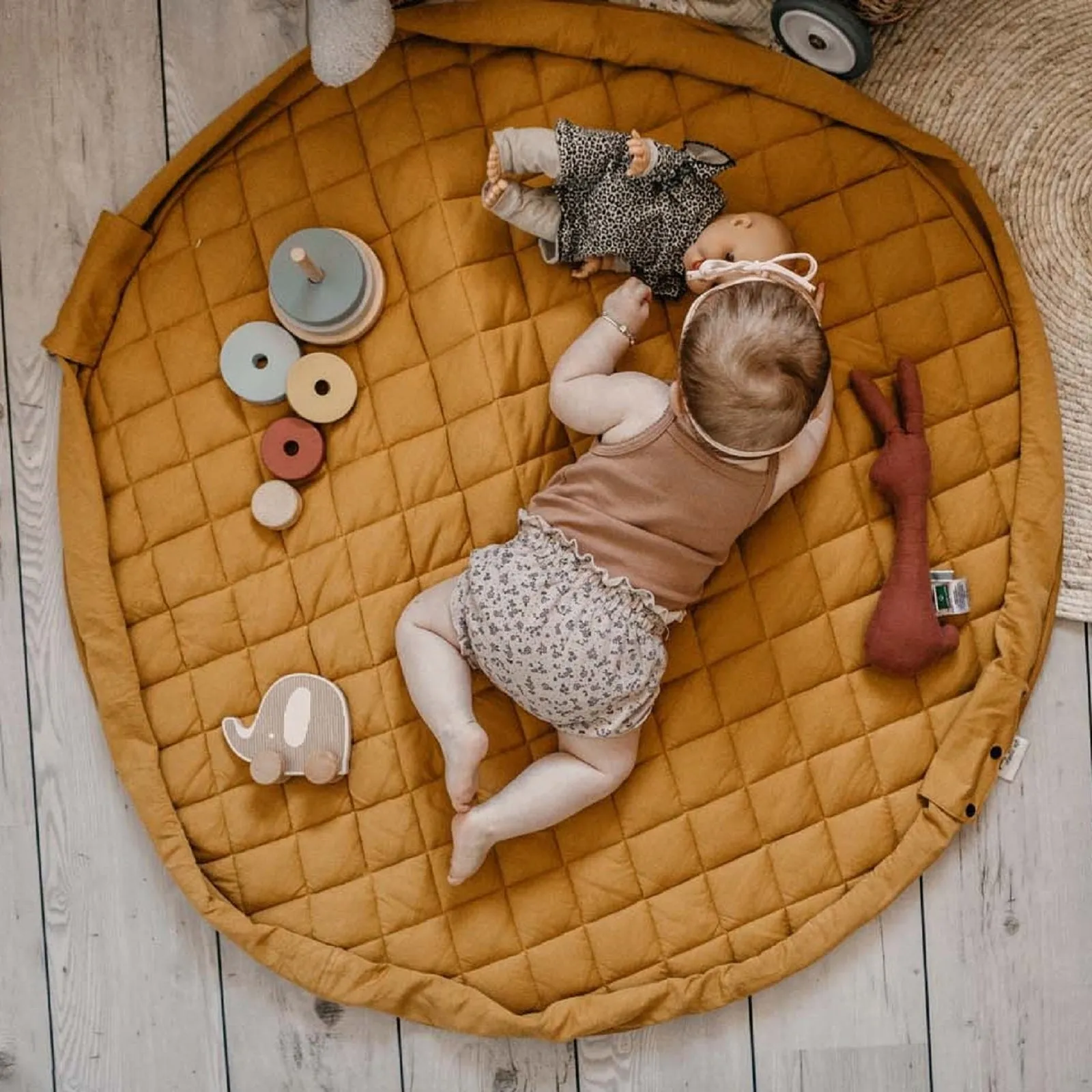 Organic Soft Baby Play Mat and Storage Bag  – Mustard Chai Tea