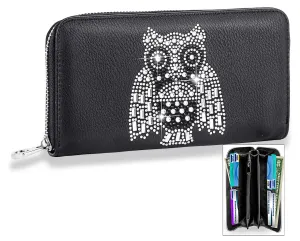 Owl Design Rhinestone Accordion Wallet