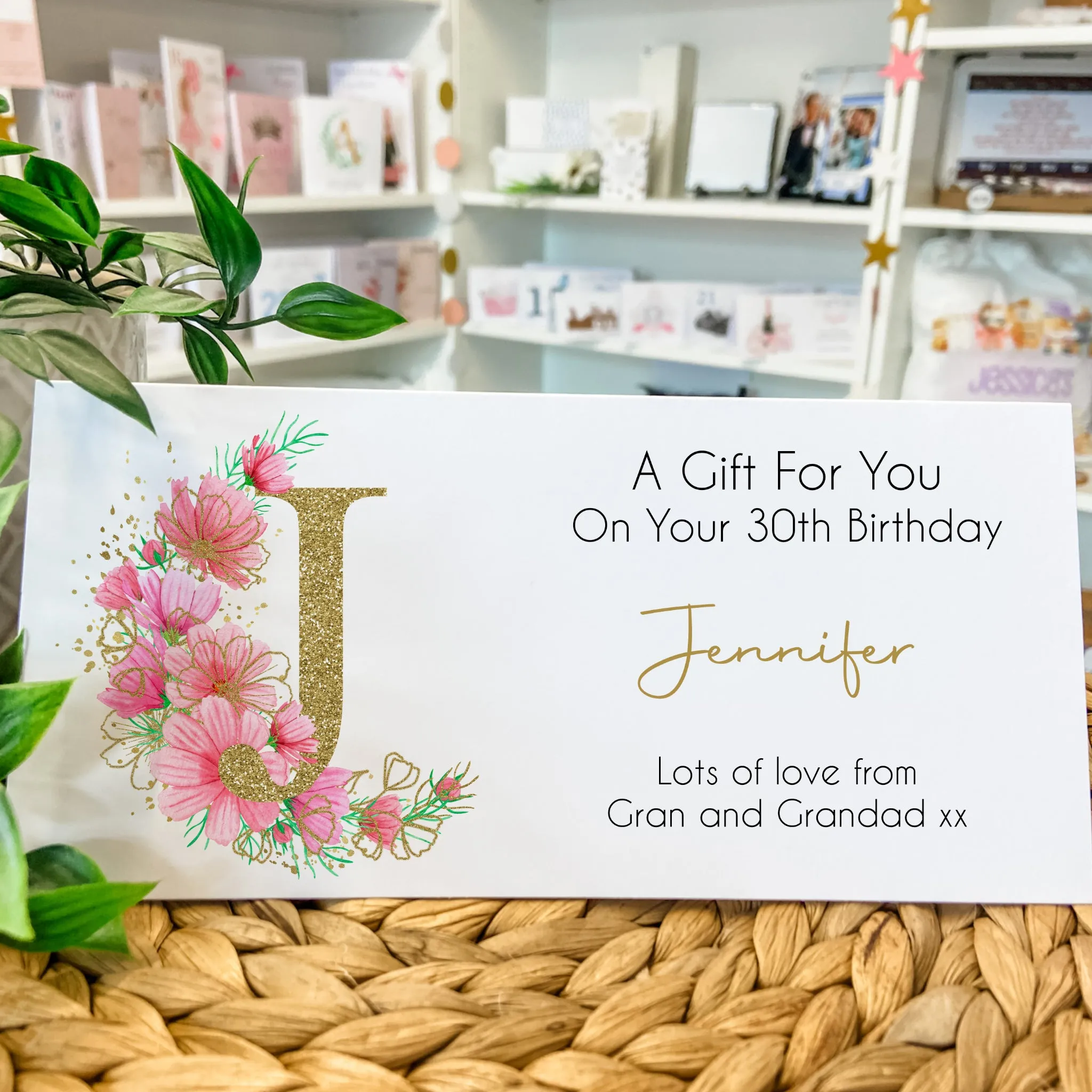 Personalised Birthday Card Money Gift Wallet Voucher Gold Pink Floral