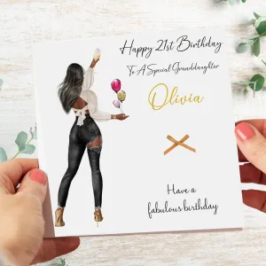 Personalised Birthday Card Party Girl Black Jeans