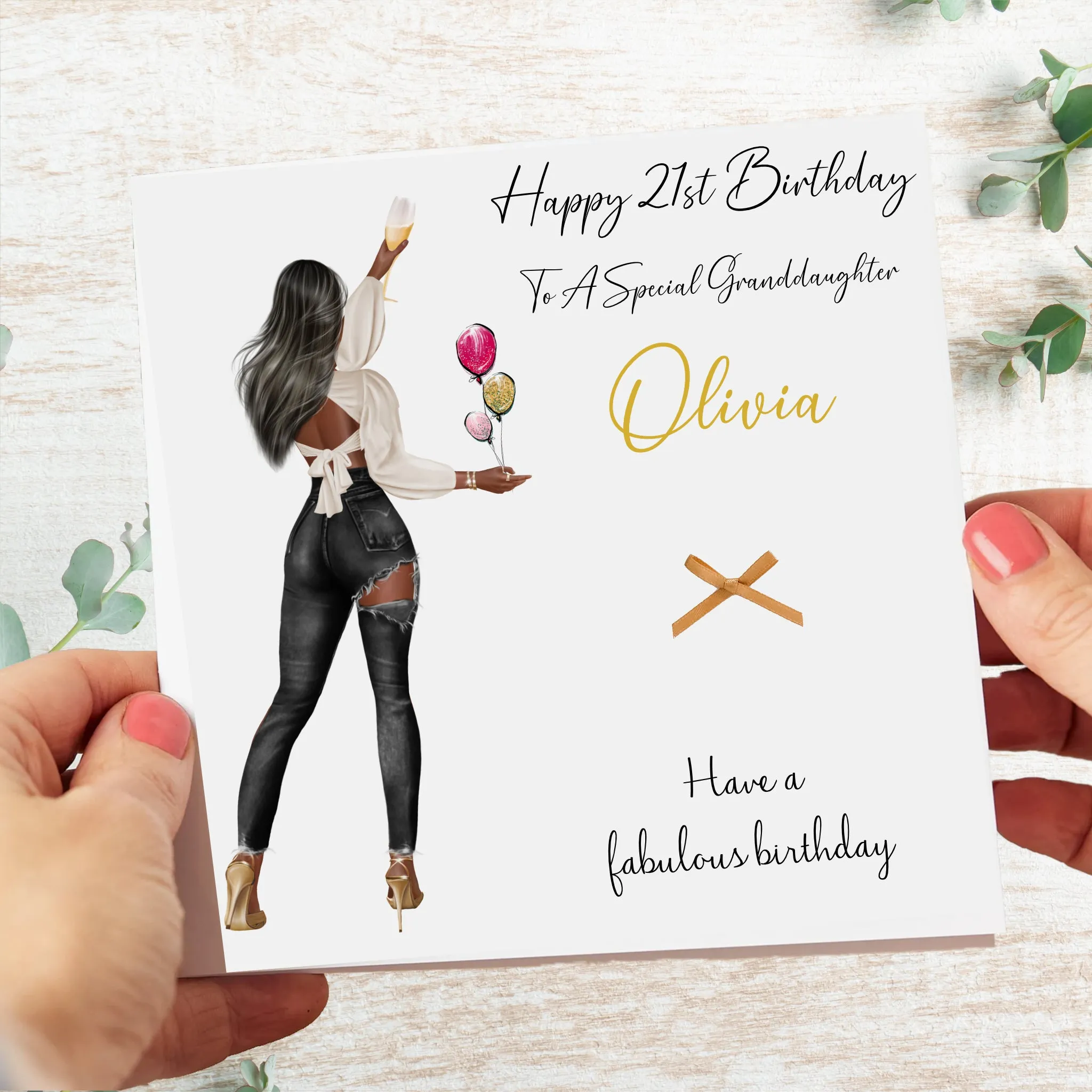 Personalised Birthday Card Party Girl Black Jeans