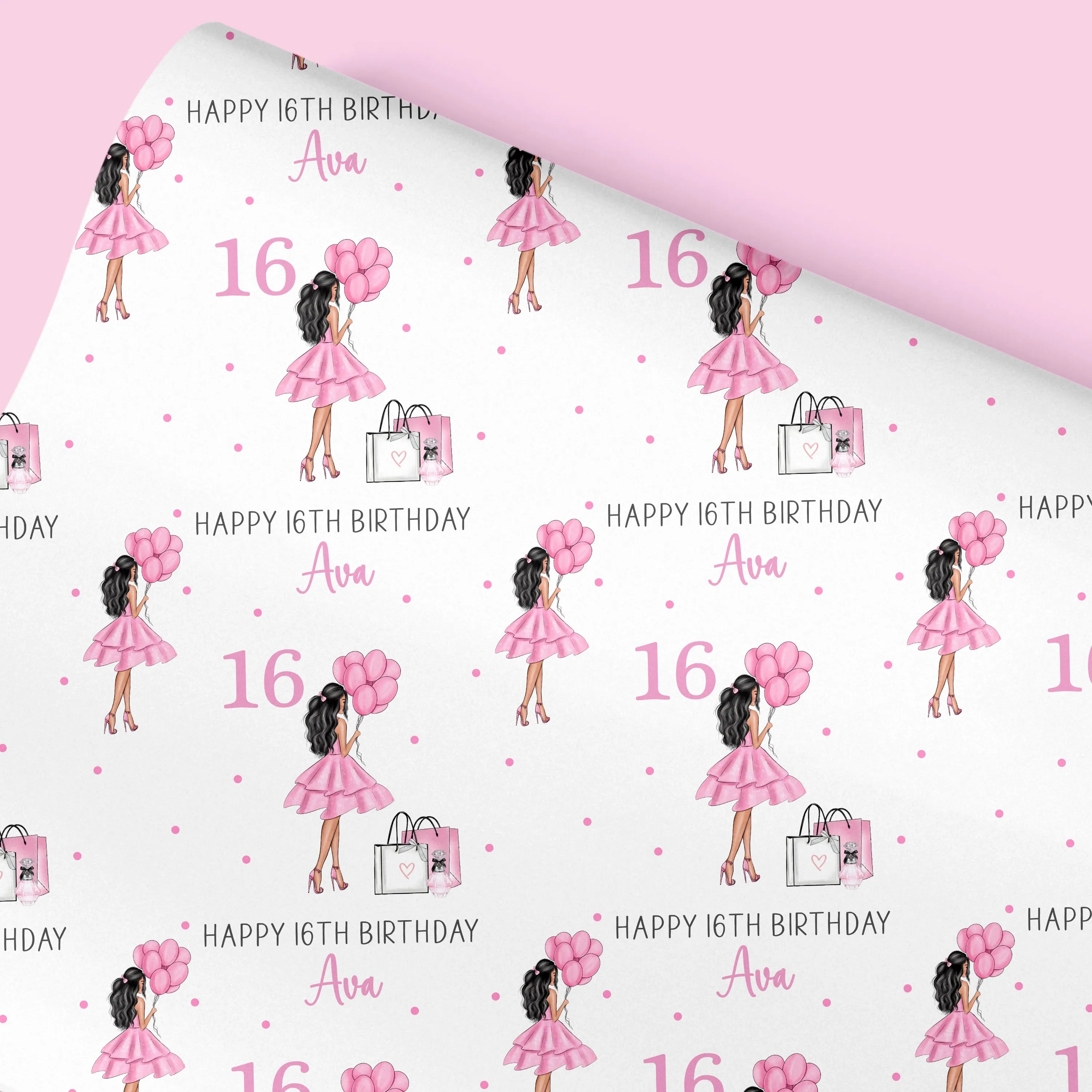 Personalised Birthday Gift Wrap Girl Pink Dress
