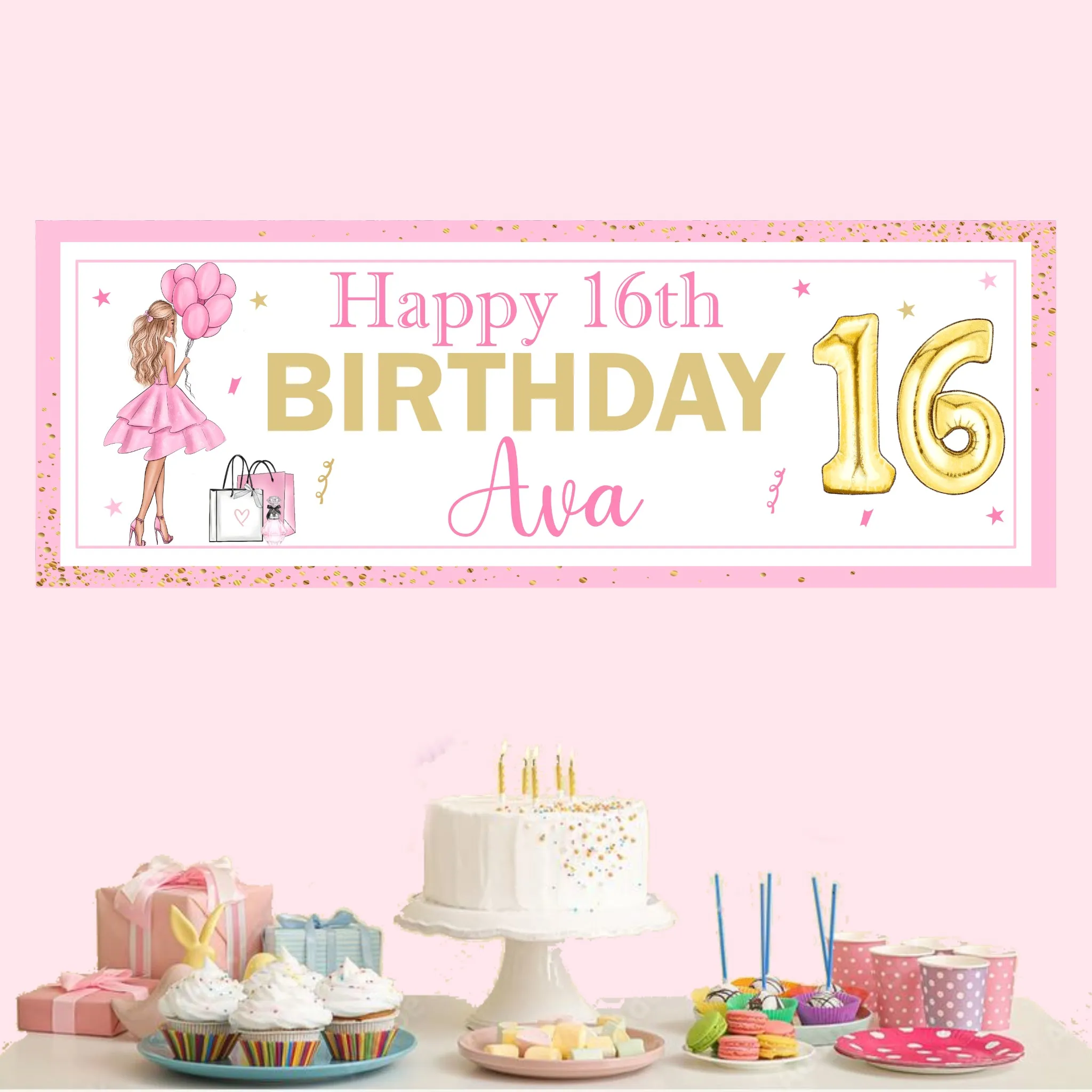 Personalised Birthday Gift Wrap Girl Pink Dress