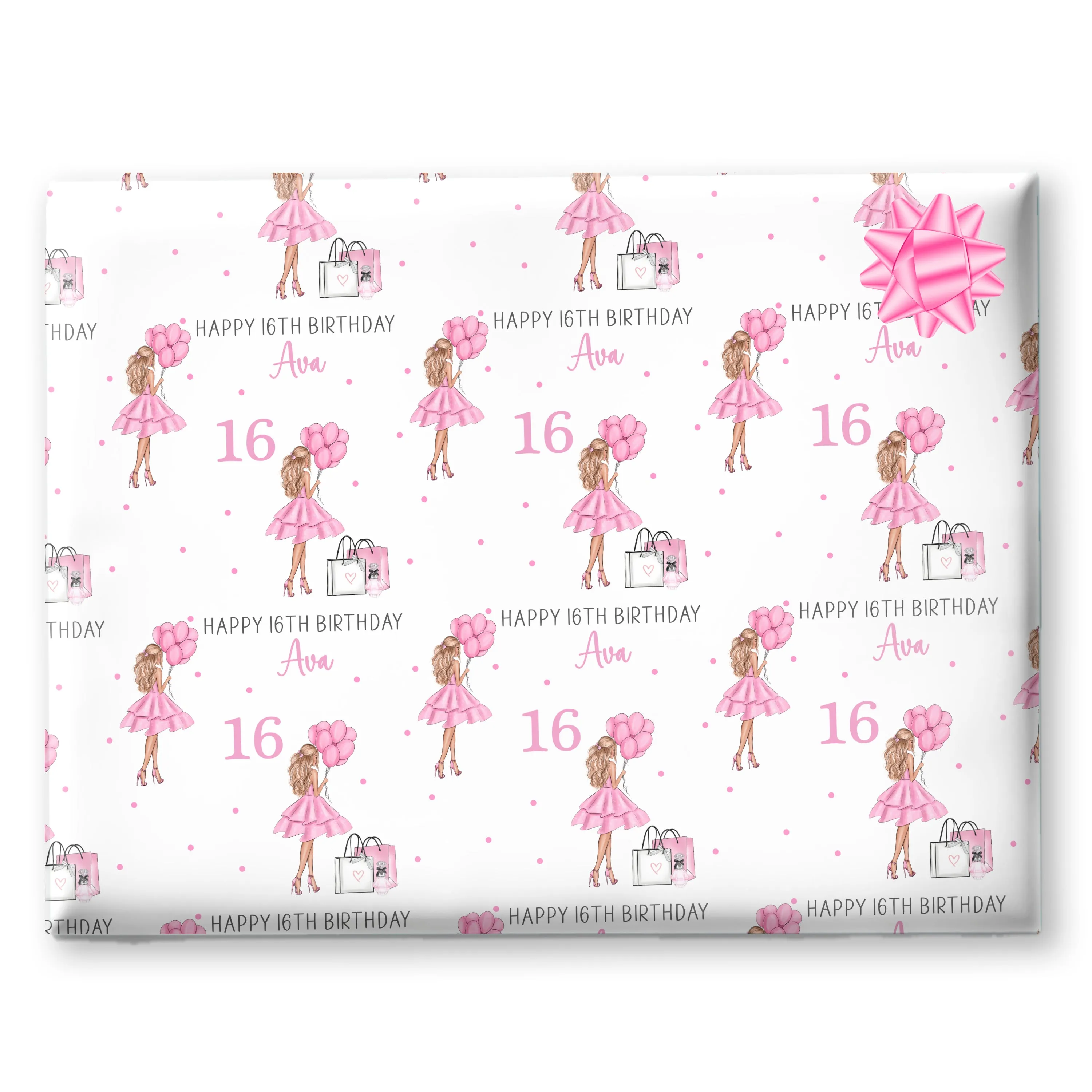 Personalised Birthday Gift Wrap Girl Pink Dress