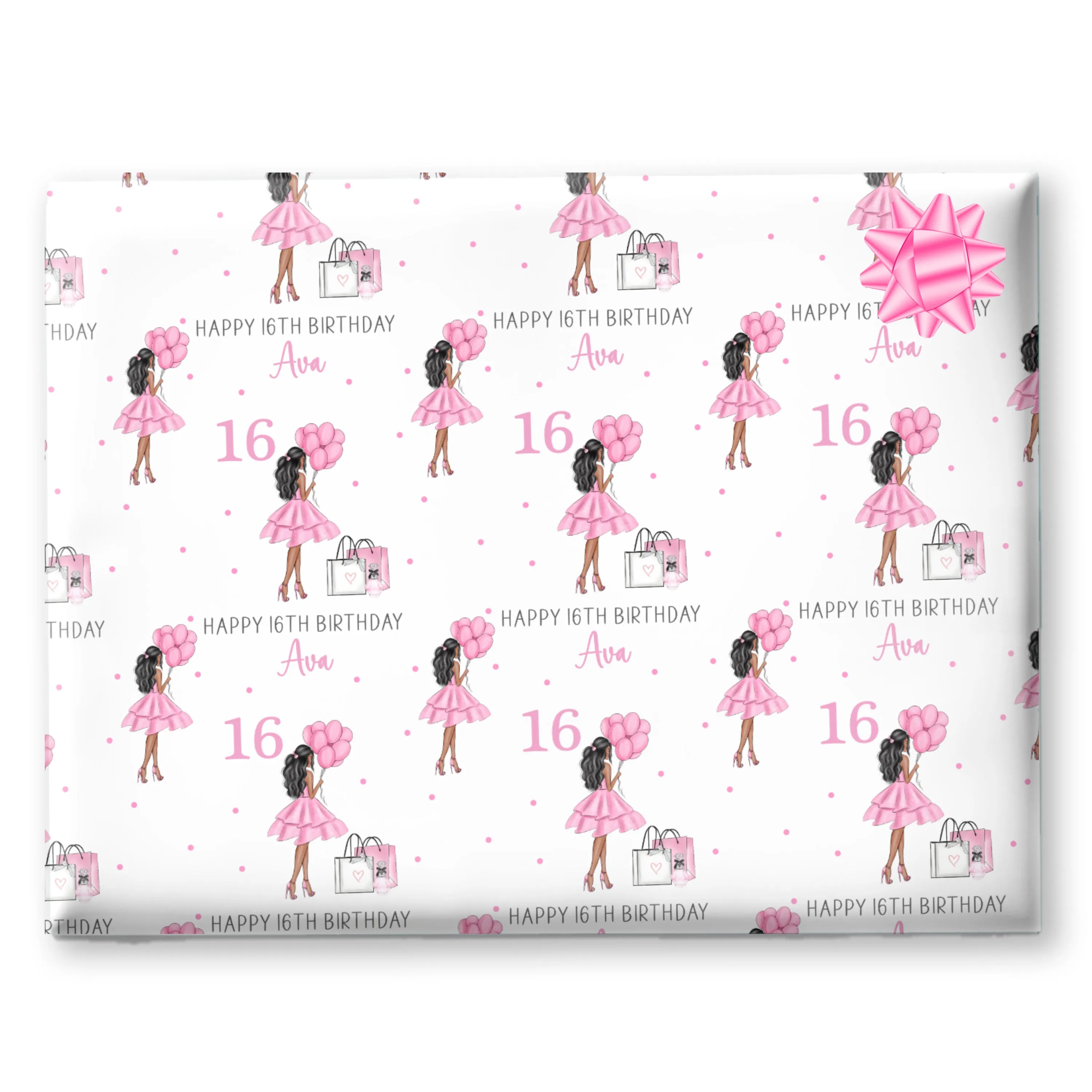 Personalised Birthday Gift Wrap Girl Pink Dress