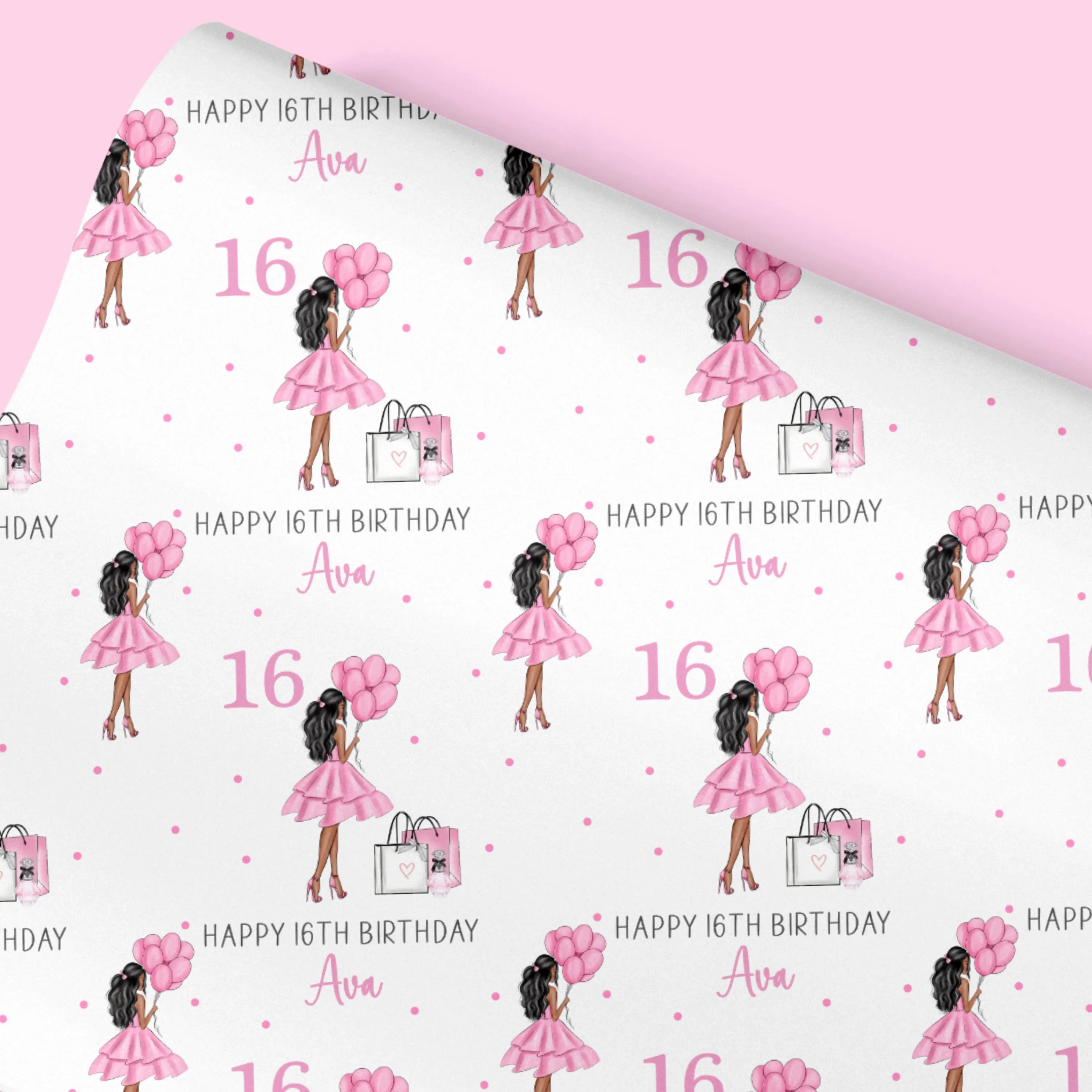 Personalised Birthday Gift Wrap Girl Pink Dress