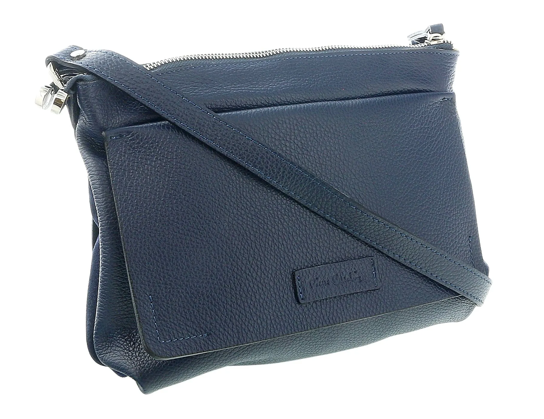 Pierre Cardin Navy Blue Leather Medium Suede Shoulder Bag