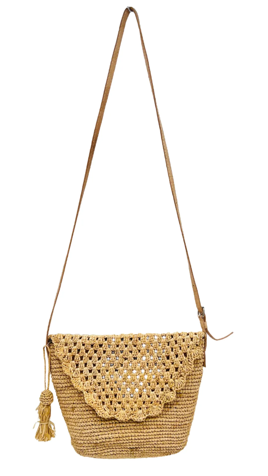 Portola Crochet Straw Crossbody Bag with Tassel Zipper Pull