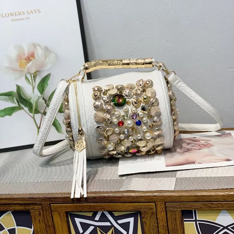 Pre Order:  Classic Handmade Rhinestone Cylinder Shoulder Bag