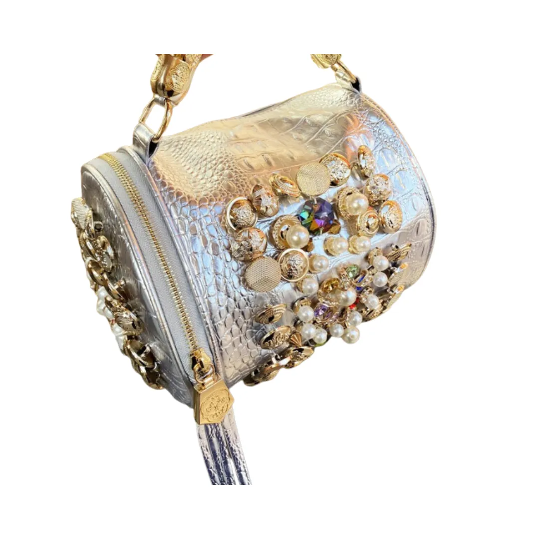 Pre Order:  Classic Handmade Rhinestone Cylinder Shoulder Bag