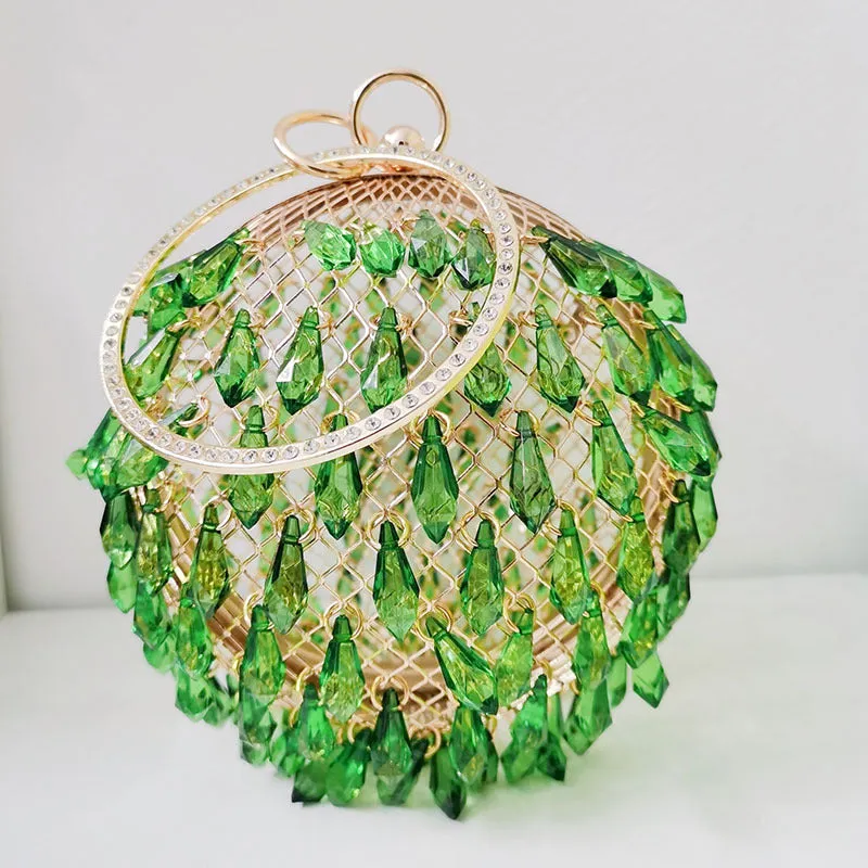 Pre Order:  Waterdrop Acrylic Circular Metal Birdcage Hand-Held Bag