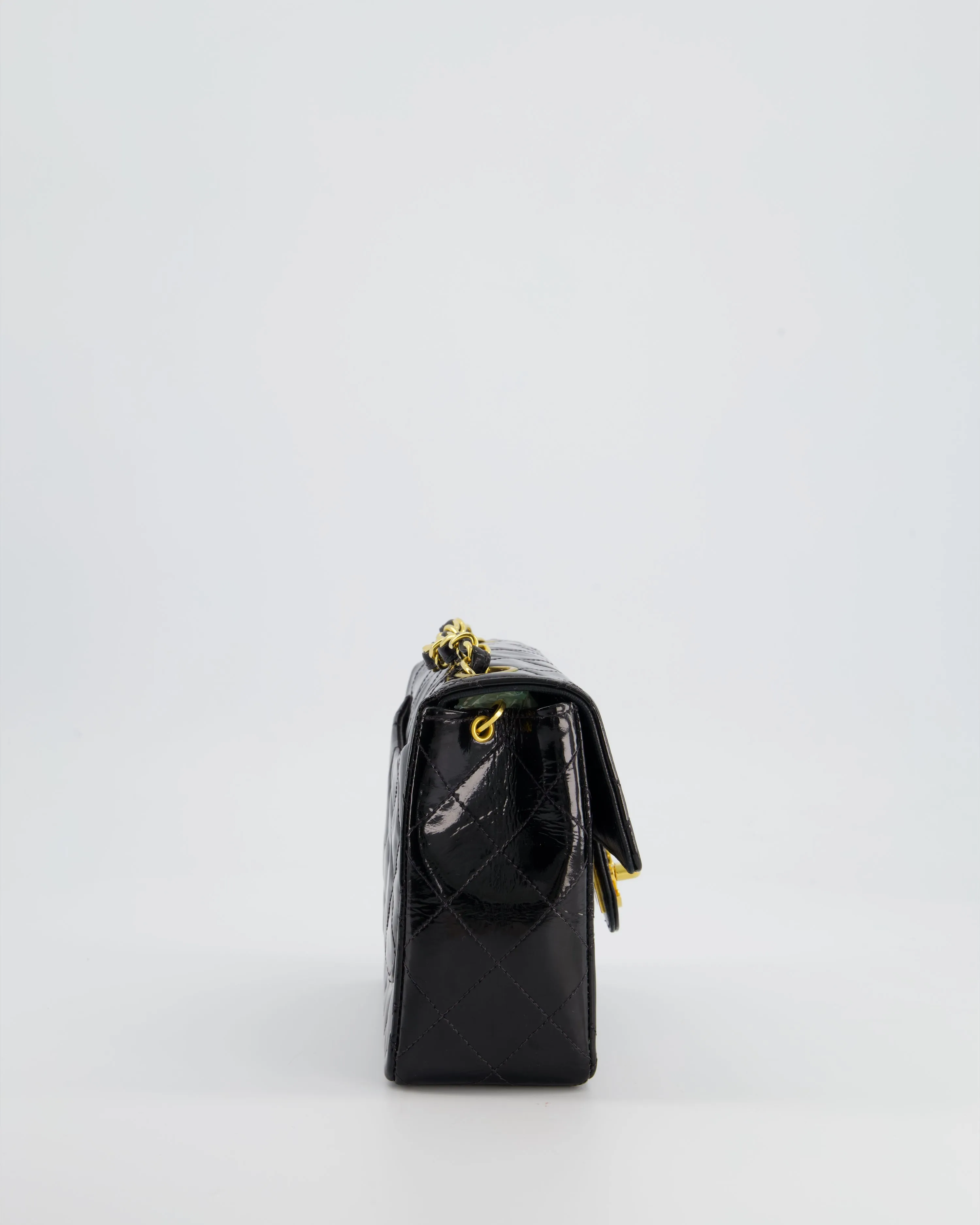 *RARE* Chanel Vintage Black Mini Square Flap Bag in Patent Leather with 24k Gold Hardware
