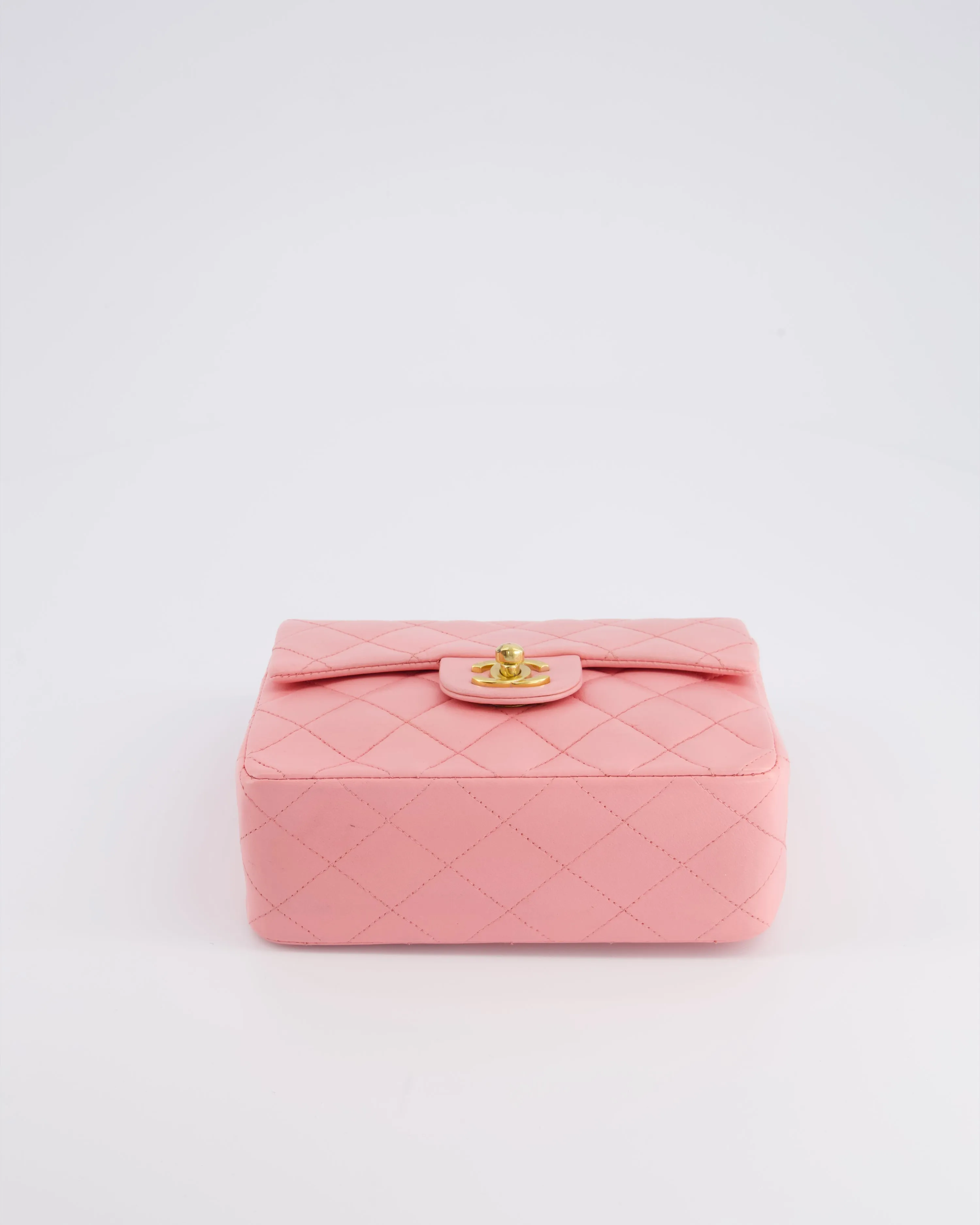 *RARE* Chanel Vintage Bubblegum Pink Mini Square Flap Bag in Lambskin Leather with 24K Gold Hardware