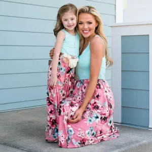 Summer Sleeveless Floral Print Dress for Mom and Me