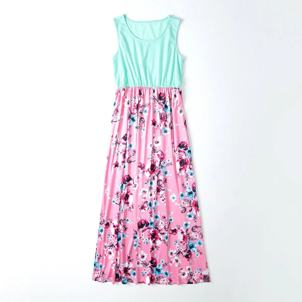 Summer Sleeveless Floral Print Dress for Mom and Me