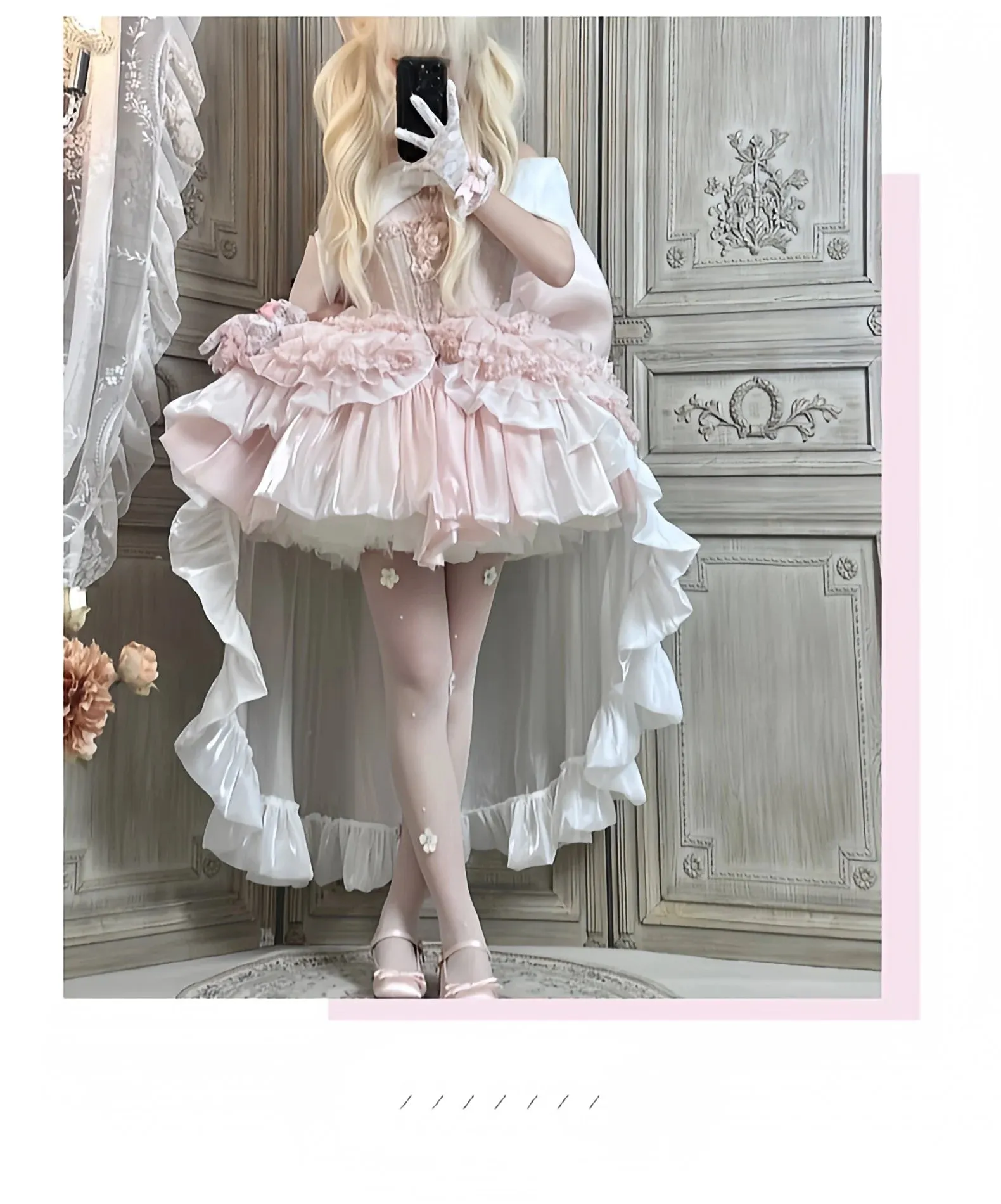 TAVIMART  -  Elegant Princess Lolita Dress French Graceful Pink Strapless Dress for Women Summer Retro Three-Dimensional Flower Mini Dress