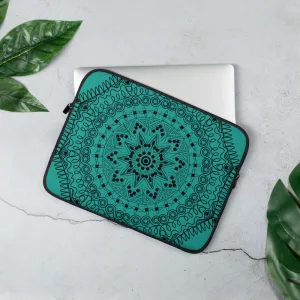 Teal & Black Mandala Flower Laptop Sleeve  13 & 15" Fun Trendy Unique Gifts