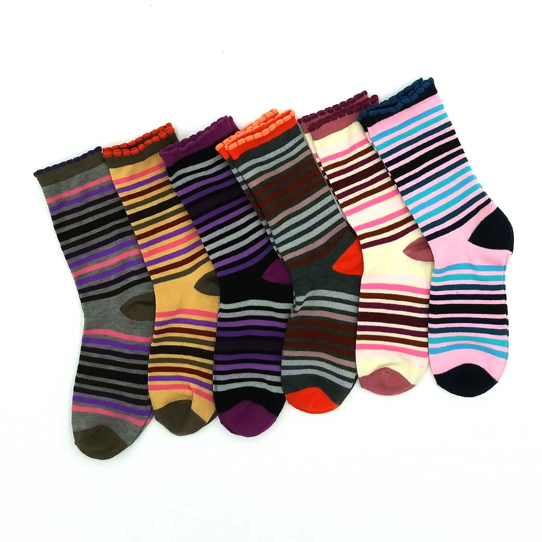 TeeHee Socks Women's Casual Polyester Crew Multi Scallop 6-Pack (11632)