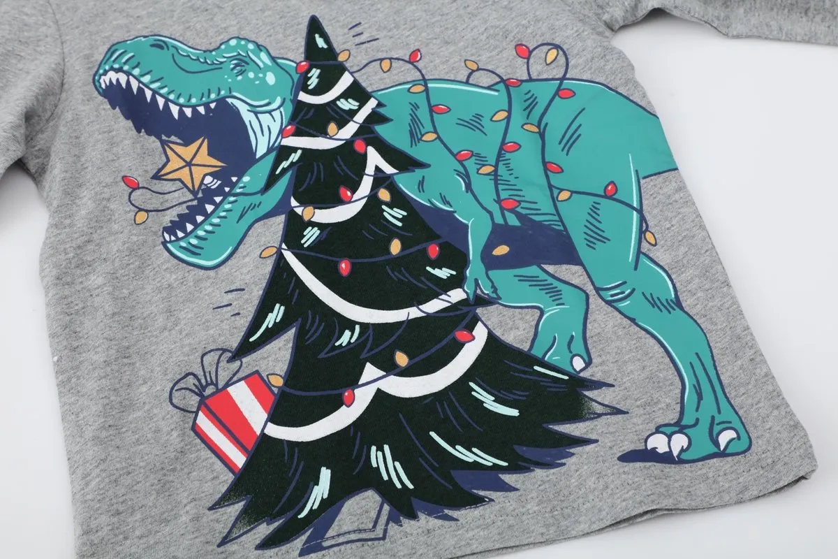 Toddler Boy Dinosaur Christmas Tree Print Long-sleeve Tee
