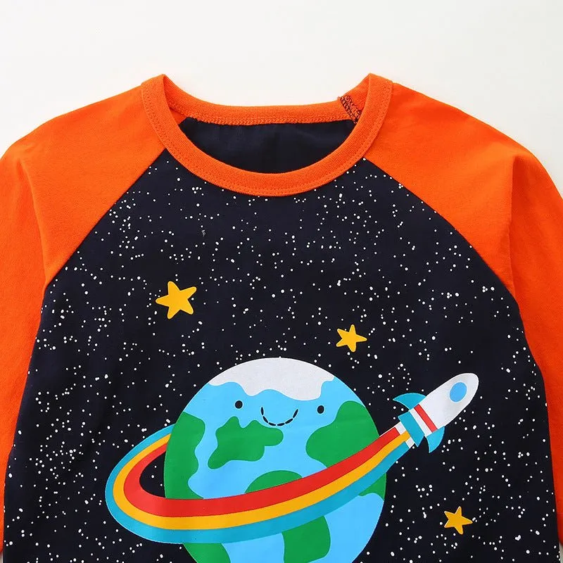 Toddler/Kid Boy Space Rocket Design Long Sleeve Shirt