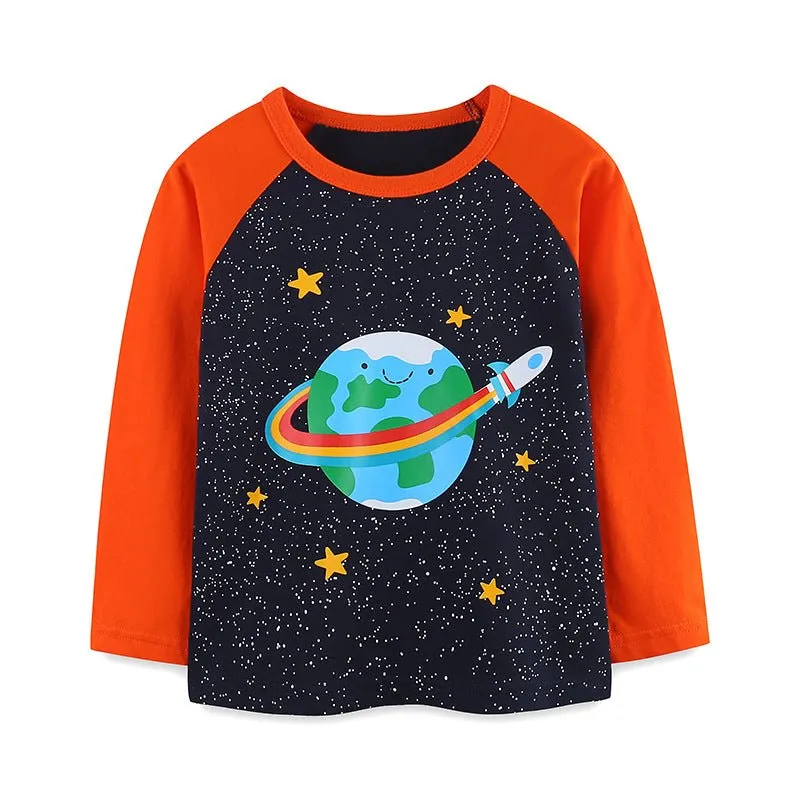 Toddler/Kid Boy Space Rocket Design Long Sleeve Shirt