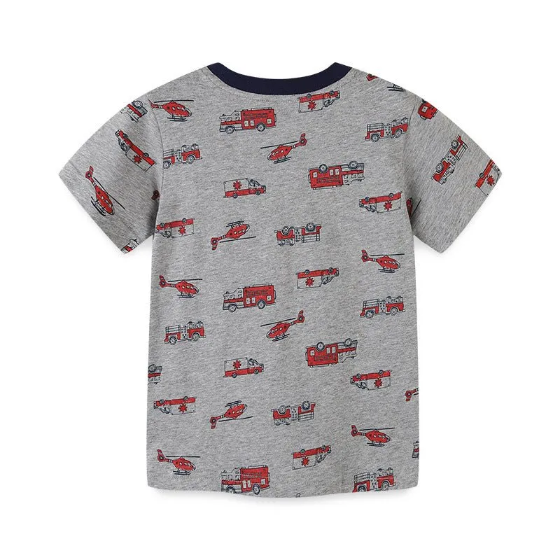 Toddler/Kid Boy's Allover Vehicle and Helicopter Print T-shirt