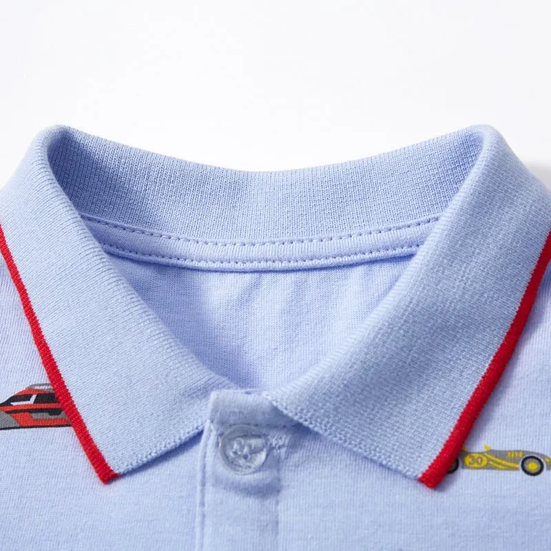 Toddler/Kid Boy's Allover Vehicle Design Blue Polo Shirt