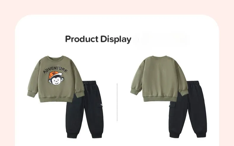 Toddler/Kid Boy's Monkey Adventure Print Design Sweatshirt with Pants Set