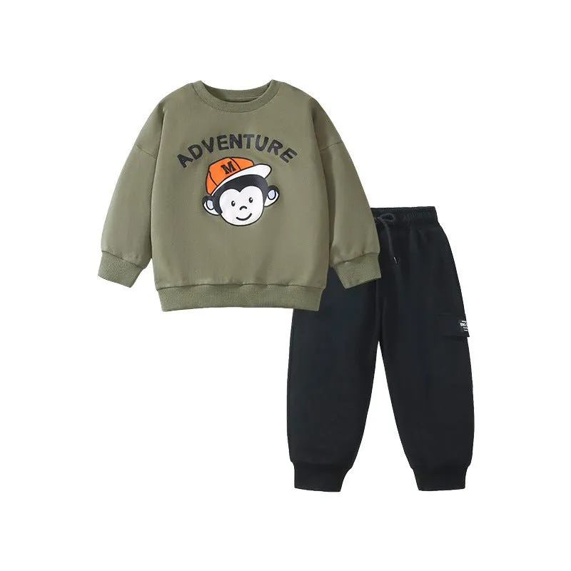 Toddler/Kid Boy's Monkey Adventure Print Design Sweatshirt with Pants Set