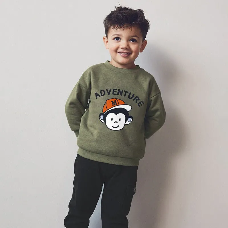 Toddler/Kid Boy's Monkey Adventure Print Design Sweatshirt with Pants Set