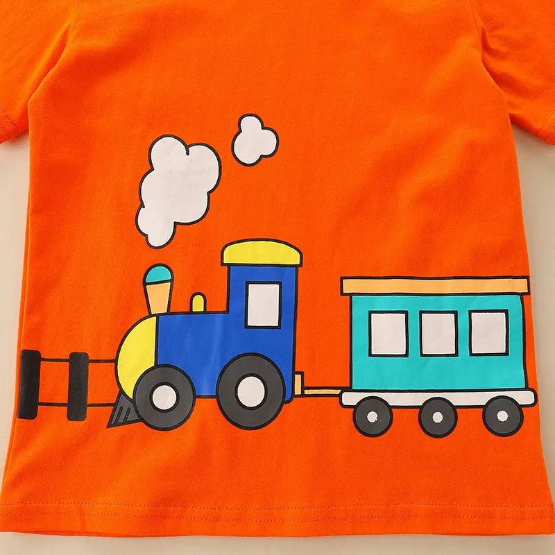 Toddler/Kid Boy's Orange Color Vehicle Design Top
