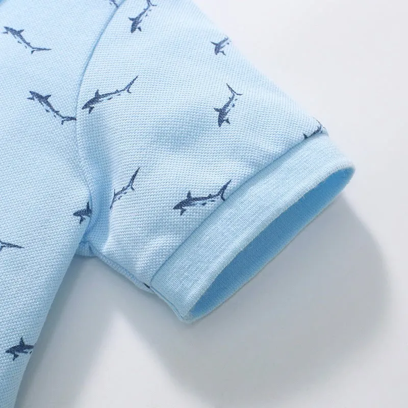 Toddler/Kid Boy's Sharks Print Design Polo Blue Shirt