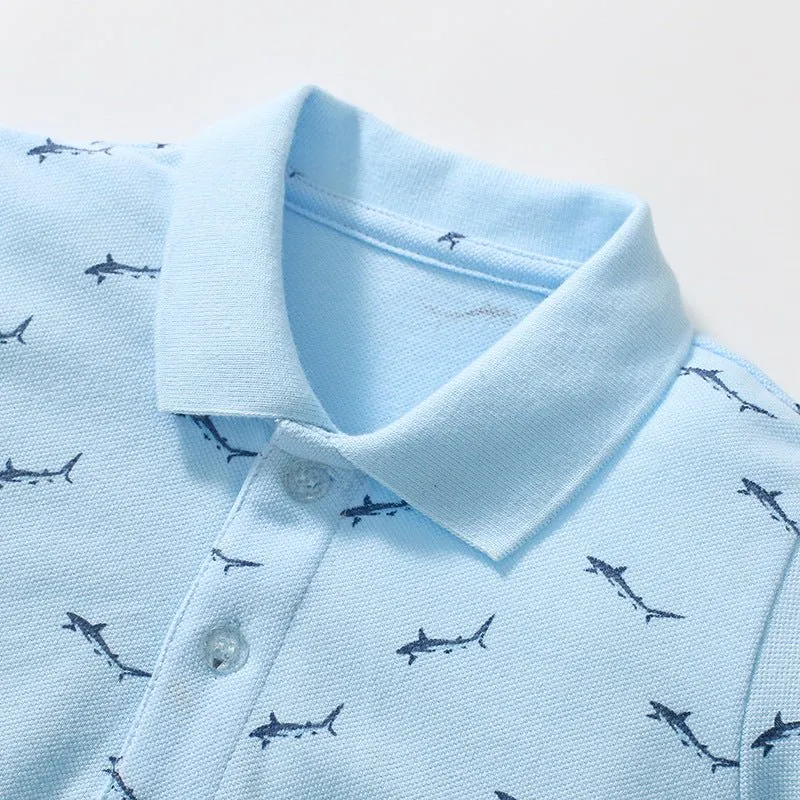 Toddler/Kid Boy's Sharks Print Design Polo Blue Shirt