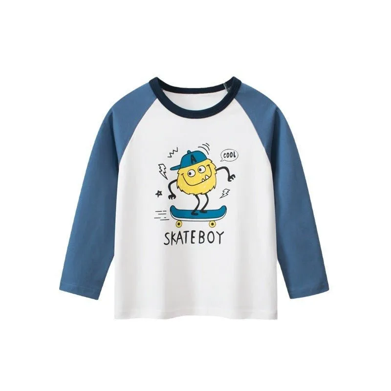 Toddler/Kid Boy's Skateboy Print Design White T-shirt