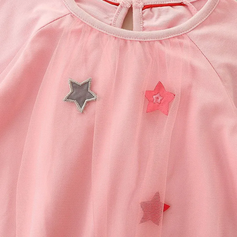 Toddler/Kid Girl Colorful Stars Pink Long Sleeve Dress